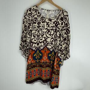 Uncle Frank Floral Browns Bell Sleeves Lightweight Shift Shirt Dress Boutique